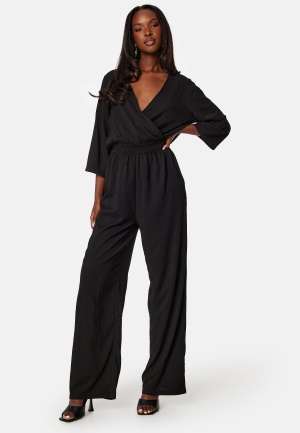 Se Happy Holly Kali 3/4 Sleeve Jumpsuit Black 32/34 ved Bubbleroom