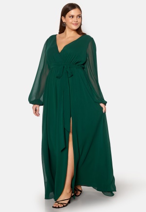 Goddiva Curve Long Sleeve Chiffon Maxi Curve Dress Green 46 (UK18)