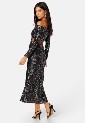 Se FOREVER NEW Farrah Sequin Cut Out Back Dress Black 36 ved Bubbleroom