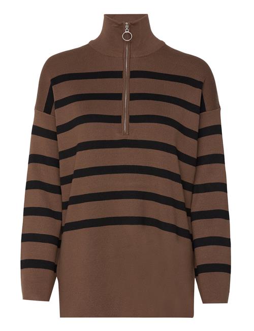 Object Objester L/S Knit Zip Pullover Noos Object Brown