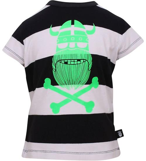 Se DanefÃ¦ DanefÃ¦ T-shirt - Sort/Hvid stribet m. neongrÃ¸n viking ved KidsWorld