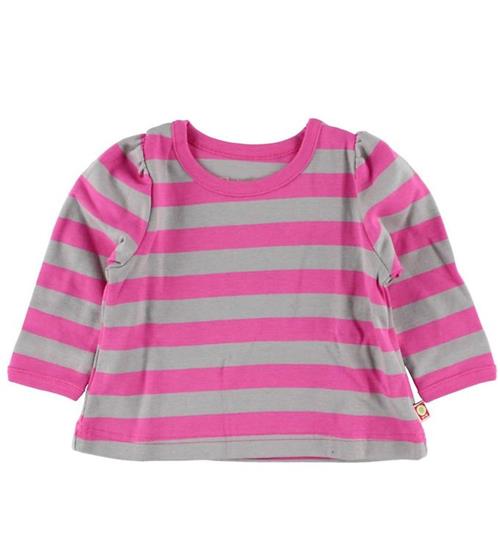 Se Katvig Bluse m. PuffÃ¦rmer - Pink/GrÃ¥stribet ved KidsWorld