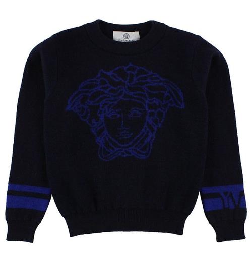 Se Versace Young Versace Bluse - Uld - Navy m. Logo ved KidsWorld