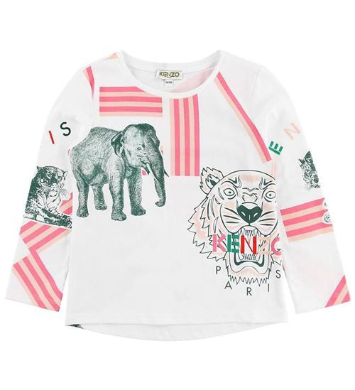 Kenzo Bluse - Hvid m. Tiger/Elefant