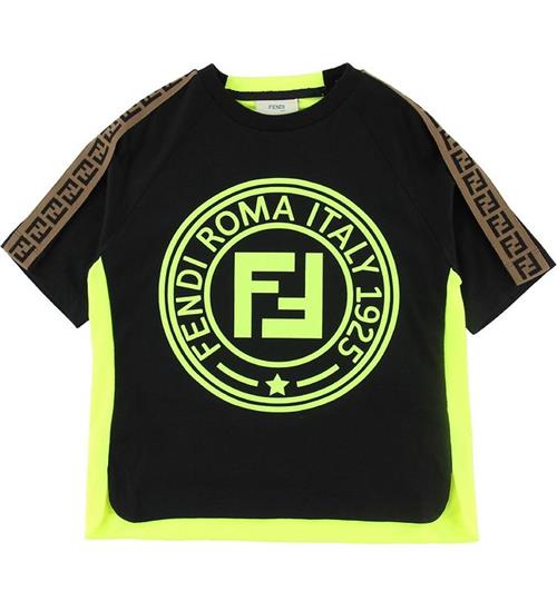 Se Fendi Fendi T-shirt - Sort/Neongul m. Logo ved KidsWorld