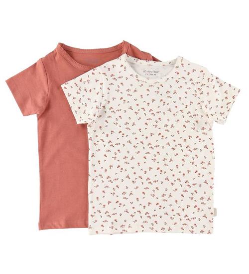 Minymo Minymo T-shirt - 2-pak - Canyon Rose/Hvid m. Blomster