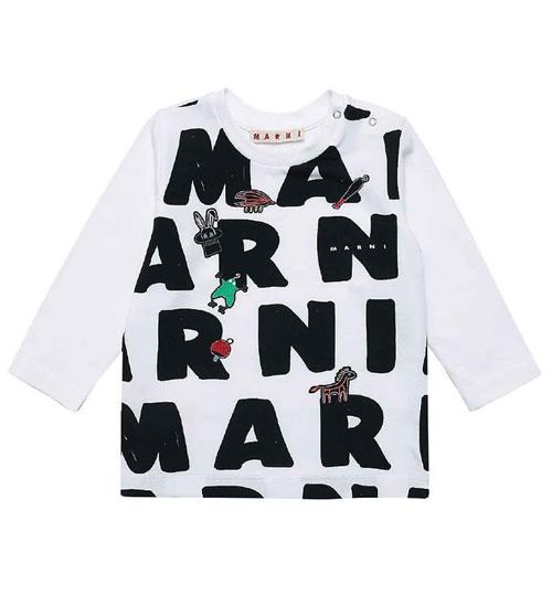 Se Marni Marni Bluse - Hvid m. AOP Logo ved KidsWorld