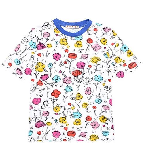 Se Marni Marni T-shirt - Hvid m. Blomster ved KidsWorld