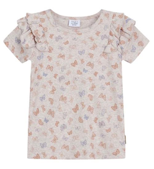 Hust and Claire Hust and Claire T-shirt - Ariya - Rib - Beige m. Sommerfugle