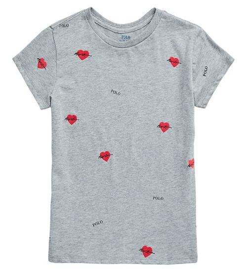 Se Polo Ralph Lauren Polo Ralph Lauren T-Shirt - Valentine - GrÃ¥meleret m. Hjerter ved KidsWorld