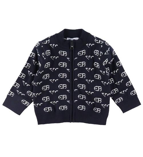 Se Emporio Armani Emporio Armani Cardigan - Uld - Recreate Blue m. Logoer ved KidsWorld