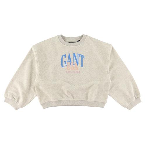 Se GANT GANT Sweatshirt - C-Neck - Cropped - Rubber Grey Melange ved KidsWorld