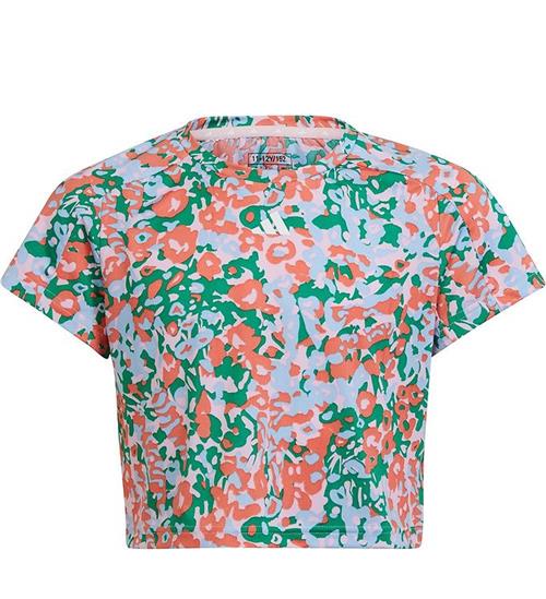 Se adidas Performance T-Shirt - G TR-ES AOP T - BlÃ¥/GrÃ¸n/Pink ved KidsWorld