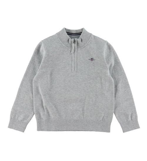 Se GANT GANT Bluse - Shield - Strik - Half Zip - Grey Melange ved KidsWorld