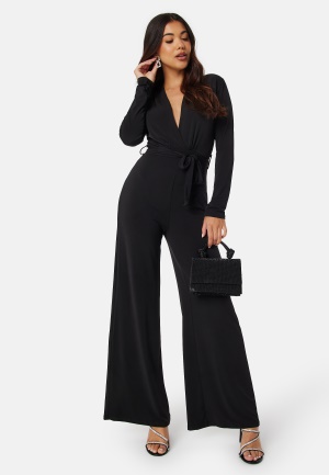 Se John Zack Deep V Wide Leg Jumpsuit Black XXL (UK18) ved Bubbleroom