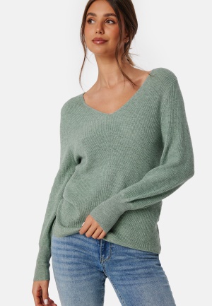 Se ONLY Atia L/S V-Neck Pullover Chinois Green Melang S ved Bubbleroom