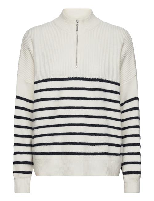 Mango Striped Sweater With Zip Mango White