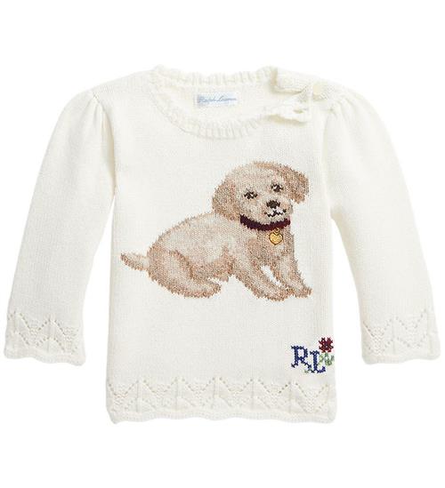 Se Polo Ralph Lauren Bluse - Strik - Cream m. Hund ved KidsWorld