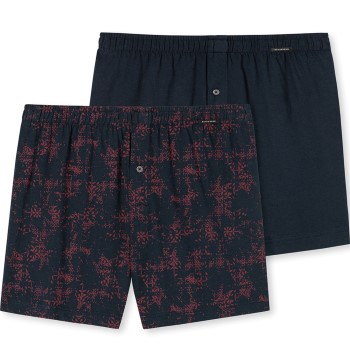 Schiesser 2P Fun Prints Boxer Shorts Marine/Rød bomuld Large Herre