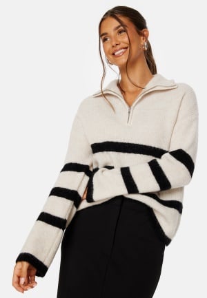 SELECTED FEMME Maline LS Knit Half Zip Birch Stripes:Black L