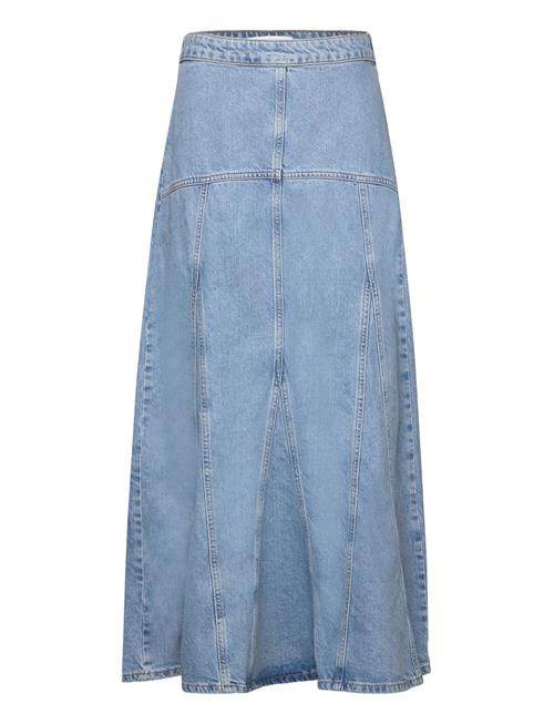 Long Denim Skirt With Seams Mango Blue