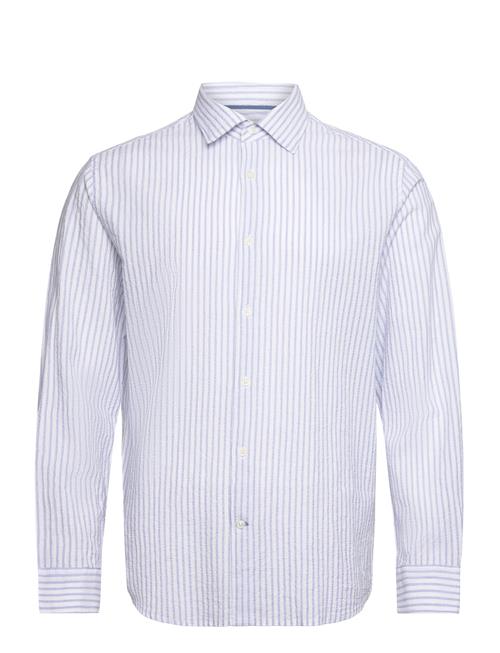 Mango 100 Cotton Seersucker Striped Shirt Mango Blue