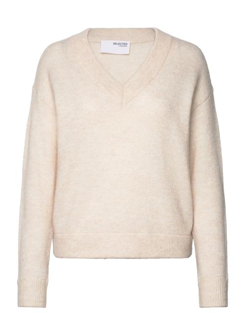 Se Selected Femme Slfmaline Ls Knit V-Neck Noos Selected Femme Beige ved Booztlet