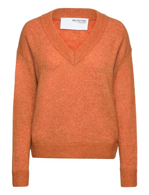 Selected Femme Slfmaline Ls Knit V-Neck Noos Selected Femme Orange