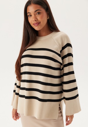 Se Object Collectors Item Objester LS Knit Top Sandshell Stripes:Black L ved Bubbleroom