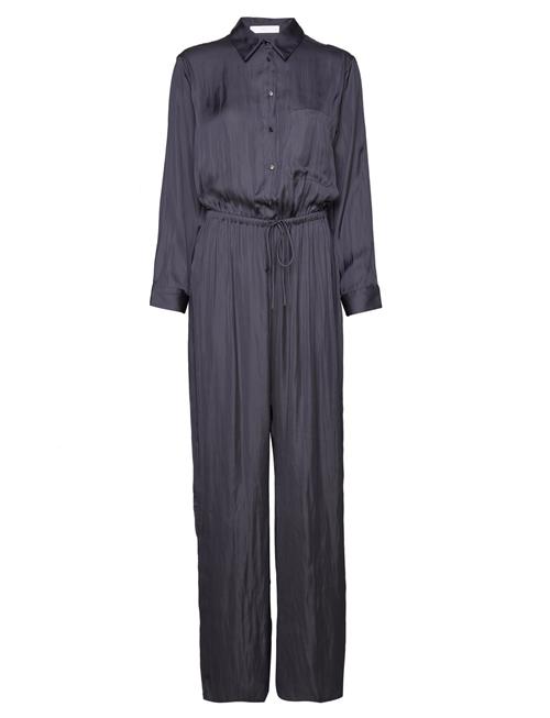 Long Satin Shirt Jumpsuit Mango Blue