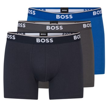 BOSS 3P Cotton Stretch Boxer Brief Long Blå/Grå bomuld Small Herre