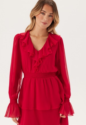 Se BUBBLEROOM Cheyenne Frill Dress Red 34 ved Bubbleroom