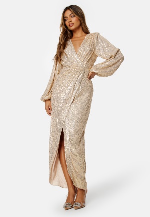 Bubbleroom Occasion Sequin Wrap Gown Gold XS