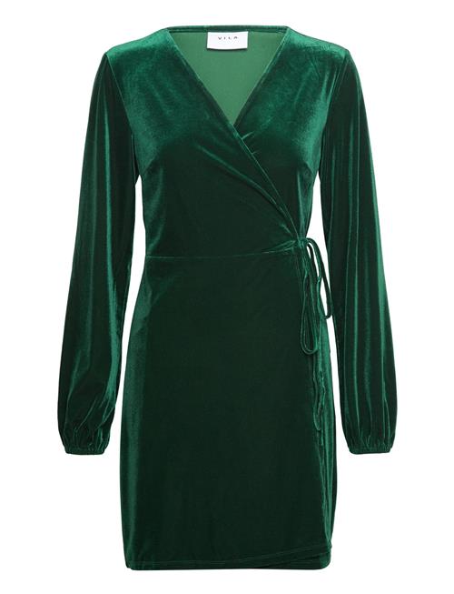 Vikatja L/S Short Velvet Wrap Dress/Ka Vila Green