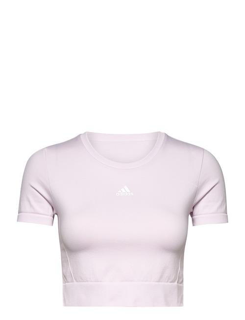 Se adidas Performance Aeroknit Seamless Fitted Cropped Tee W Adidas Performance Pink ved Booztlet