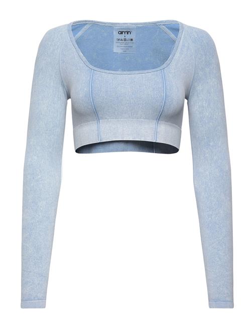 aim´n Washed Light Denim Seamless Crop Long Sleeve Aim´n Blue