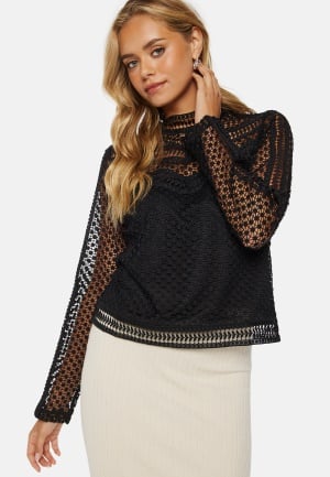 Se YAS Alberta LS New Lace Top Black L ved Bubbleroom