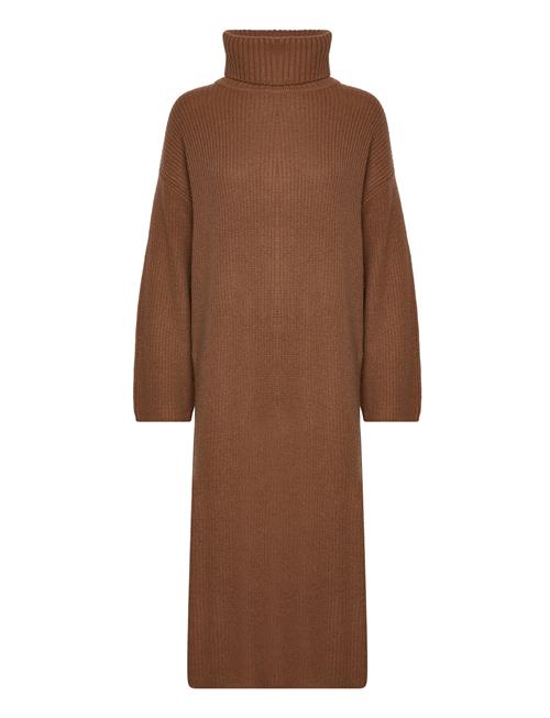Slfnew Elina Ls Knit Highneck Dress B Selected Brown