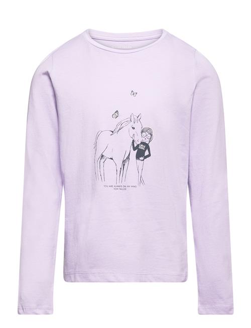 Se Tom Tailor Printed Longsleeve Tom Tailor Purple ved Booztlet