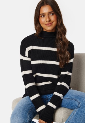 VILA Ril Mockneck L/S Knit Rib Top Black/White/Striped M