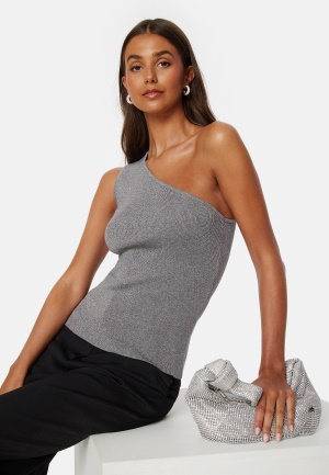 Se SELECTED FEMME Lura Lurex One Shoulder Knit Top Medium Grey Melange L ved Bubbleroom