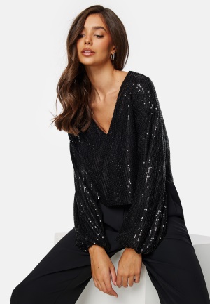 Se BUBBLEROOM Kira Sparkling Top Black XS ved Bubbleroom