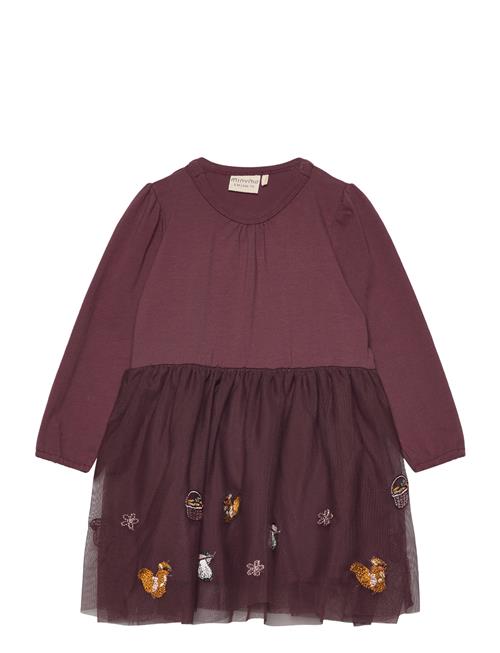 Dress Ls W. Tulle Minymo Burgundy