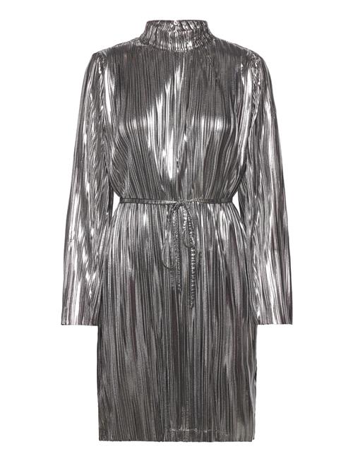 Slfnaline Ls High Neck Short Plisse Dres Selected Silver
