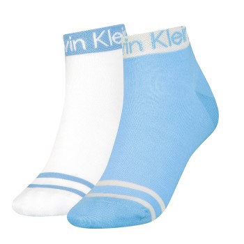 Calvin Klein Legwear Calvin Klein Strømper 2P Logo Welt Quarter Socks Blå/Hvid One Size Dame