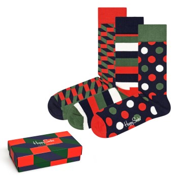 Happy socks Strømper 3P Classic Holiday Gift Box Rød/Grøn bomuld Str 41/46