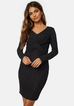 Se ONLY Queen V-Neck Glitter Dress Black Pattern: Struc XL ved Bubbleroom