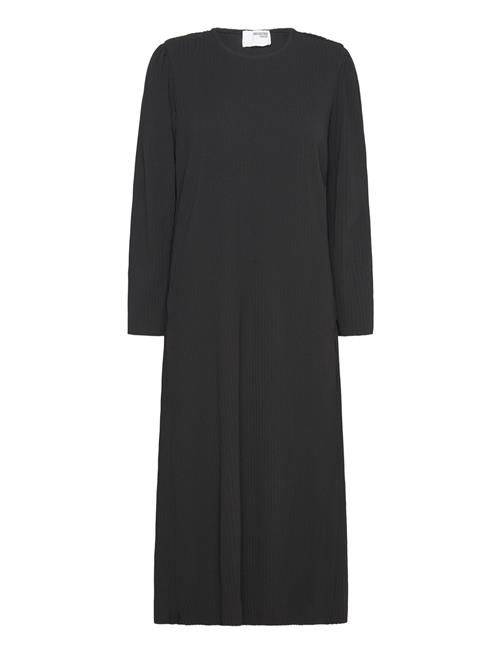 Slfsilla Ls O-Neck Plisse Midi Dress Selected Black