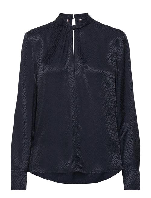 Tommy Hilfiger Vis Jacquard Knot Neck Blouse Tommy Hilfiger Navy