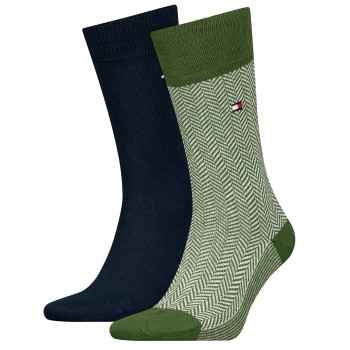 Tommy Hilfiger Legwear Tommy Hilfiger Strømper 2P Men Herringbone Sock Blå/Grøn Str 39/42 Herre